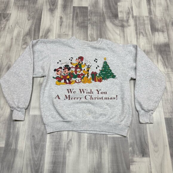 Mickey Unlimited Tops - ✅VTG Mickey Minnie Mouse Pluto Goofy Donald Daffy Christmas Sweatshirt M *STAIN